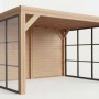 Moderne weka Gartenlaube Lumley aus Fichte mit Flachdach, Holzrückwand und Glaswänden. Stilvolle Terrassenüberdachung.