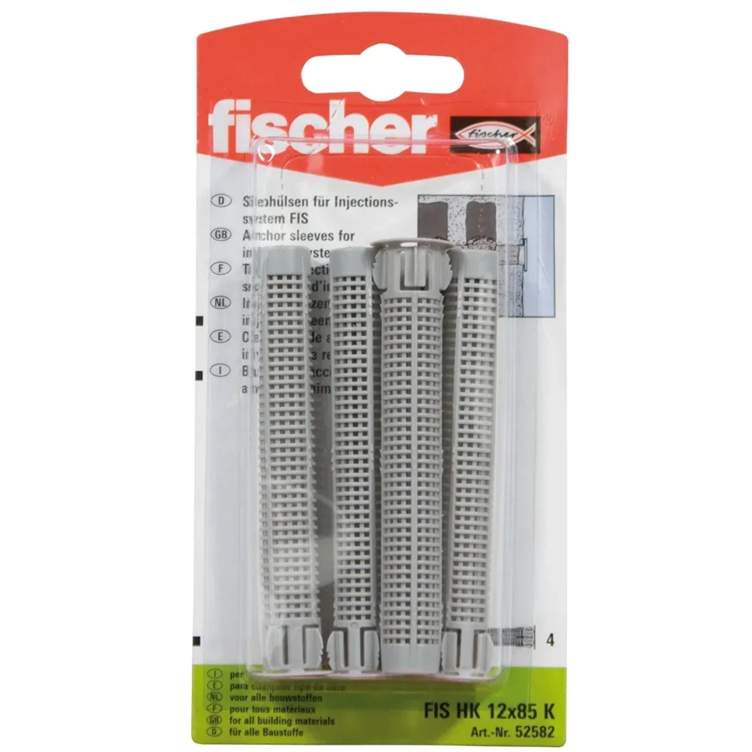 Fischer Injektions-Ankerhülsen FIS HK 12x85 K, 4 Stück, für sichere Befestigung mit Injektionsmörtel.