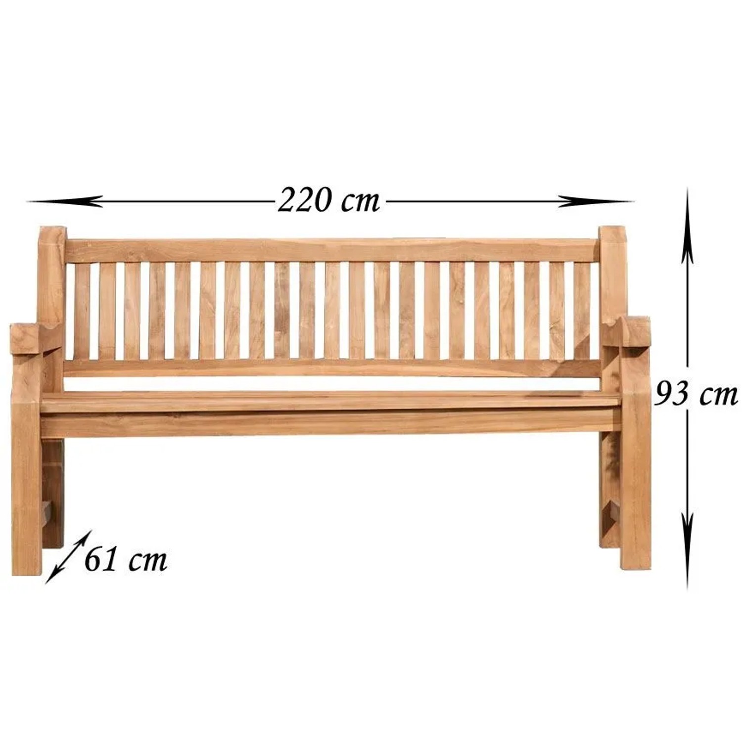 DELUKE Gartenbank Teakbank HIBAS Holz Teak 220x61x93cm Holzbank 220cm Bank Mit Lehne Wetterfest Bank Garten Terrasse