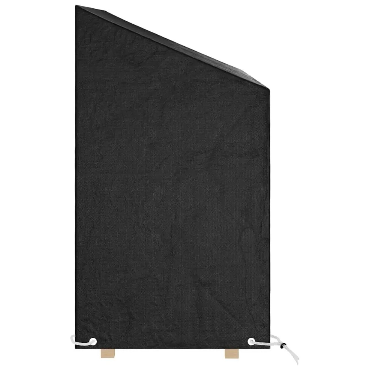 Schwarze vidaXL Schutzhülle für Gartenbank aus Polyethylen, wasserfest und UV-beständig, mit Ösen und Seil.