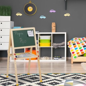 Relaxdays Standtafel Kinder mit Whiteboard Holz Natur Weiß Grün Höhenverstellbar Magnetisch 77 cm x 39 cm x 44,5 cm