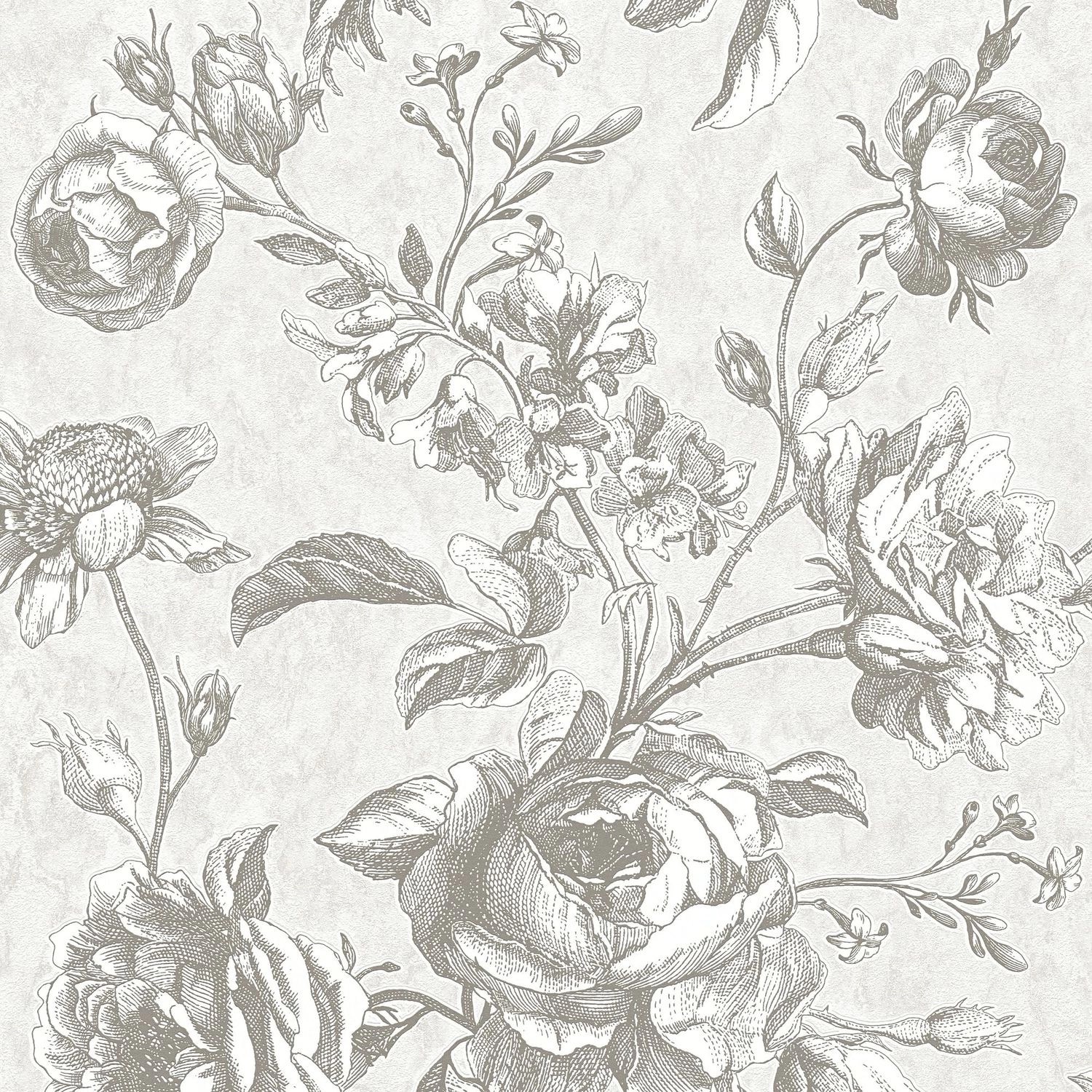 PROFHOME 387001-GU Blumen Tapete Toile De Jouy Matt Creme Grau Taupe 0,53 m günstig online kaufen