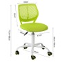 Grüner höhenverstellbarer Kinder-Drehstuhl mit Rollen, ergonomischer Rückenlehne und Maßen. Ideal für Schreibtisch.
