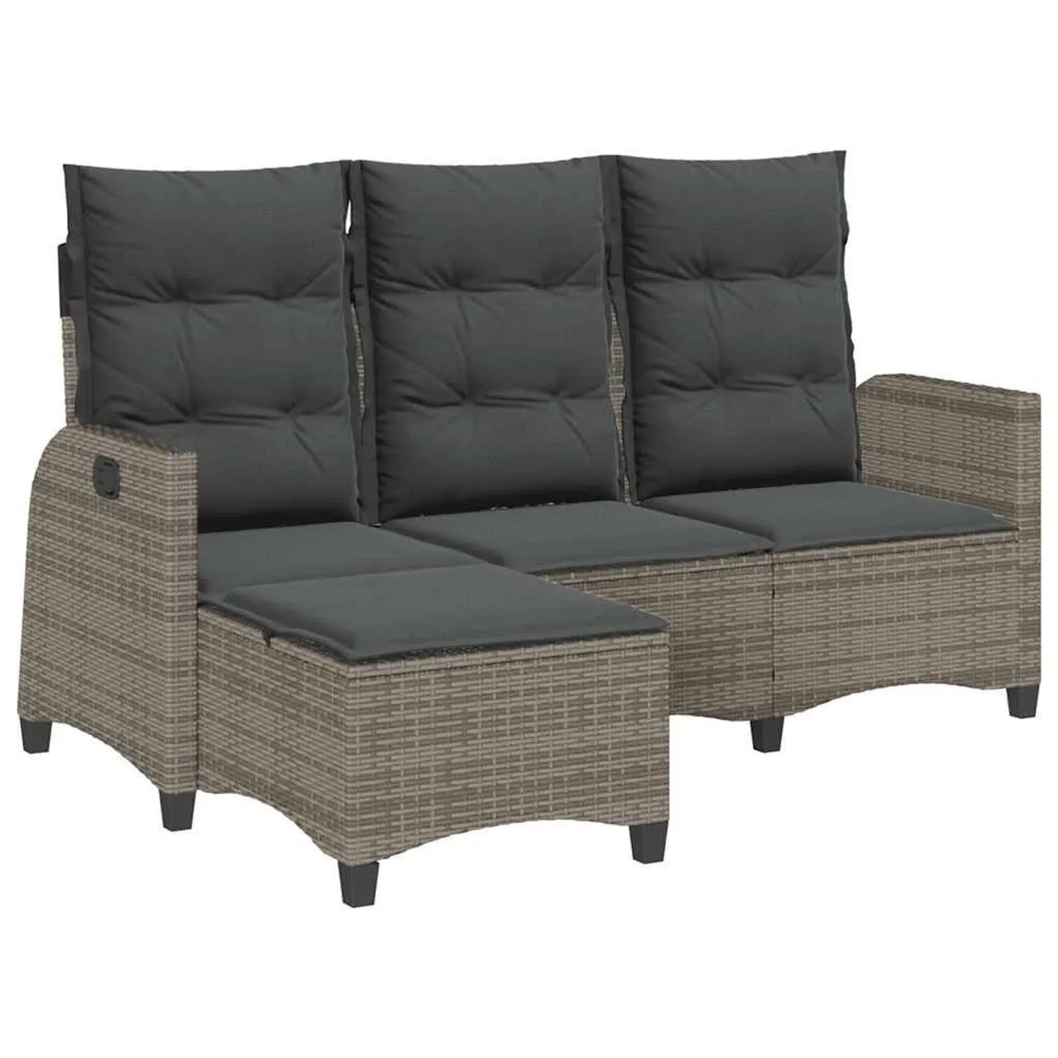 vidaXL Gartensofa mit Liegefunktion Kissen L-Form Grau Poly Rattan 4108240
