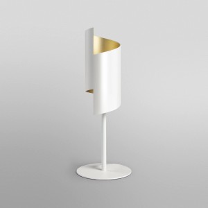 Weiße Ledvance Smart+ WiFi Tischlampe Decor Twist, 39,2 cm, mit goldfarbener Innenseite.