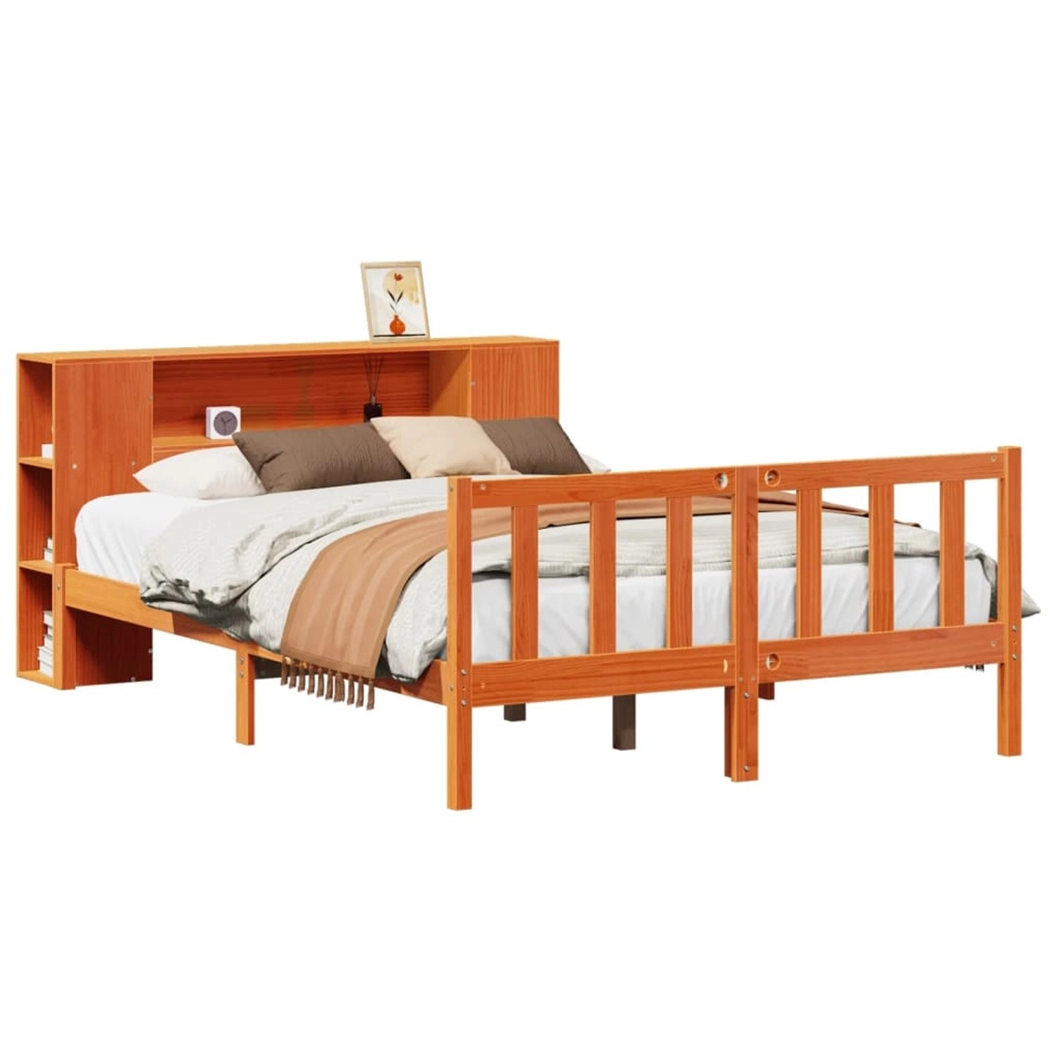 vidaXL Massivholzbett mit Regal ohne Matratze Wachsbraun 135x190 cm 3321668 günstig online kaufen