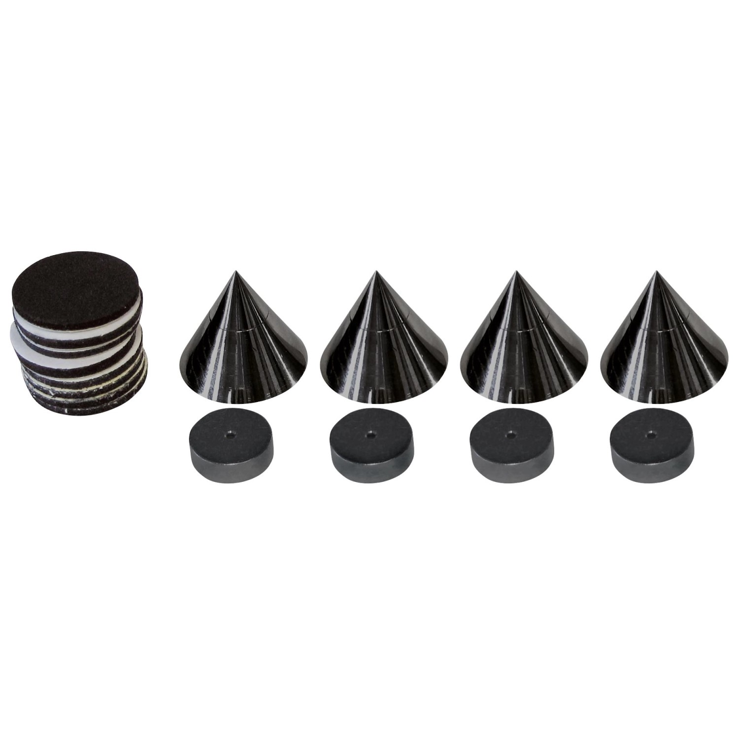Dynavox Lautsprecher Spikes 4er Set Schwarz zur akustischen Entkopplung mit Filzgleitern und Unterlegscheiben.
