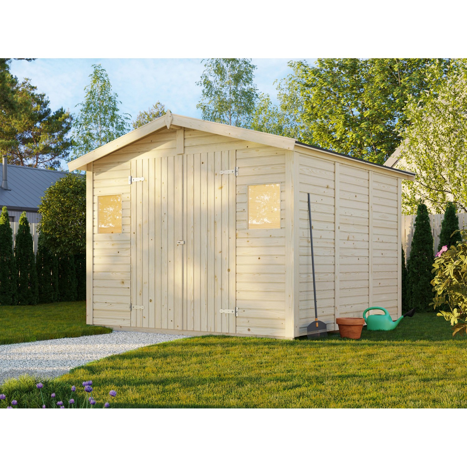 Palmako Gerätehaus Dan 273 x 280 cm Lackiert Hellgrau FSC®