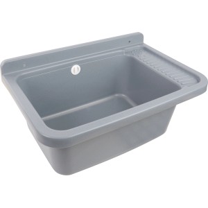Graues Ausgussbecken aus Kunststoff, 60 cm breit, für Innen- und Außenbereich.