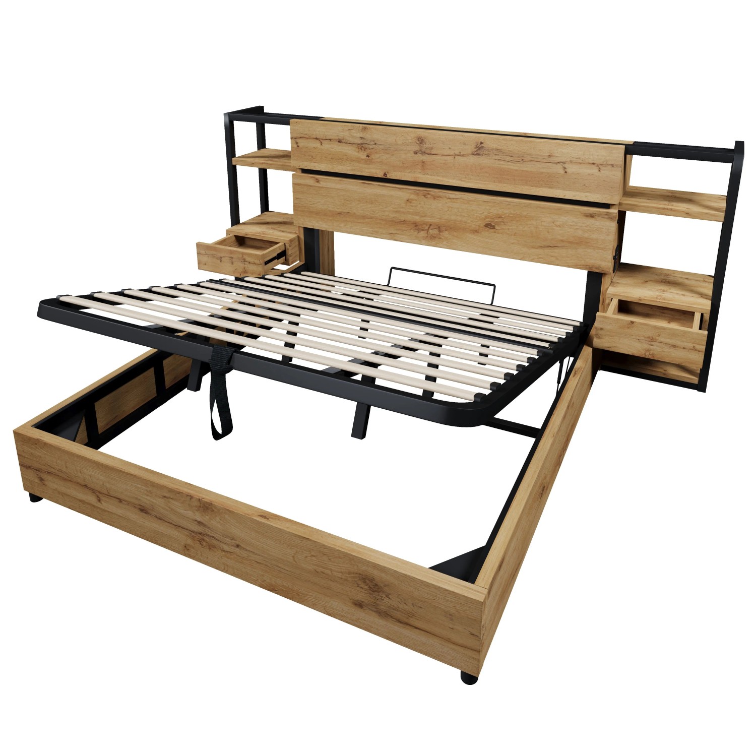 okwish Holzbett 180x200cm mit USB C Ladeanschluss Schlafzimmer Eichenfarbe ohne Matratze