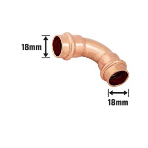 Kupfer Pressbogen, 90 Grad, Durchmesser 18 mm, für Kupferrohrleitungen.