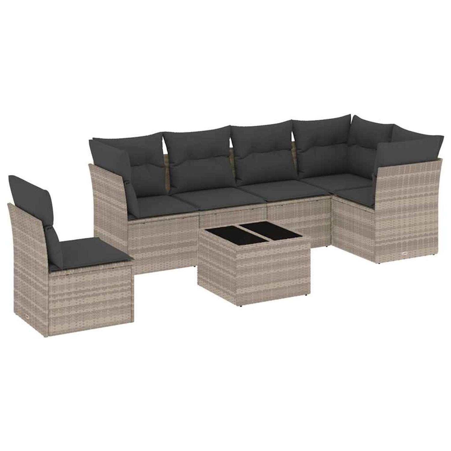 vidaXL 7-Tlg Garten-Sofagarnitur mit Kissen Hellgrau Poly Rattan 3217712 günstig online kaufen