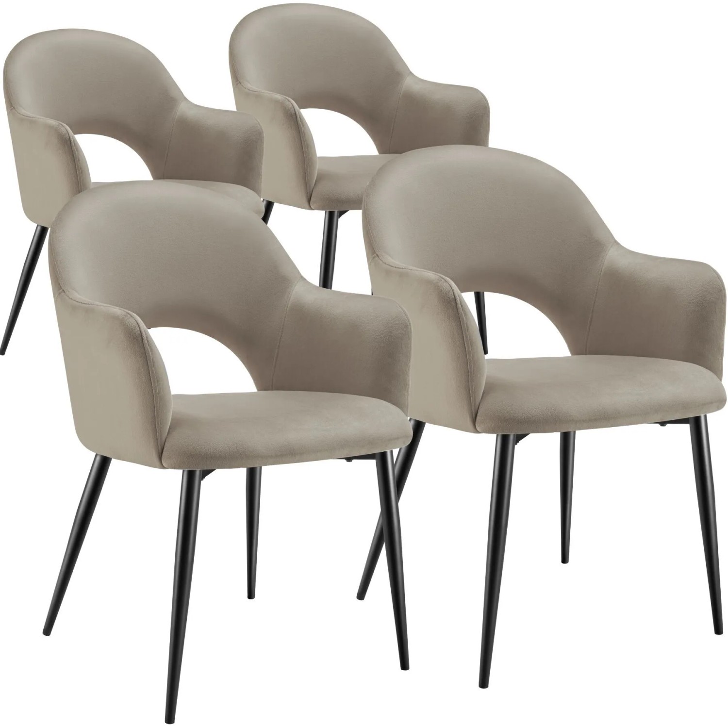 Tectake Armlehnstuhl Sachel In Samtoptik  Gepolstert Durchgehende Lehne 4Er Set 61 50 x 57 x 87 50 cm Taupe