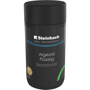 Schwarze Flasche Pool Professional Algezid Standard 1 l zur Algenbekämpfung im Pool.
