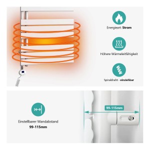 Weißer Emke Badheizkörper elektrisch 50x104cm mit Thermostat und Timer. Handtuchheizkörper.