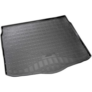 Schwarze Gummi Kofferraumwanne für Nissan Qashqai J11, passgenau mit hohem Rand.