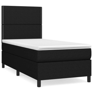 Schwarzes vidaXL Boxspringbett 100x200 cm mit Matratze und Kopfteil.