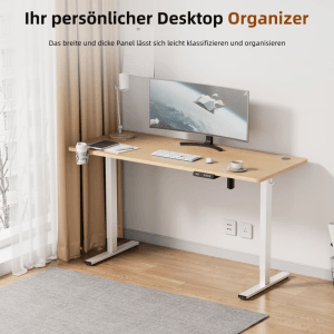 Elektrisch höhenverstellbarer Schreibtisch (120x60cm) mit Ladestation und Anti-Kollisions-System.