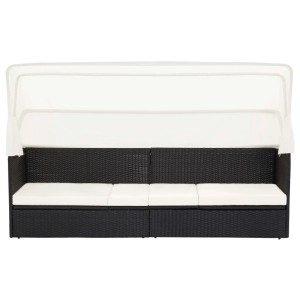 Schwarzes Gartensofa mit Sonnendach aus Poly Rattan von VidaXL. Bequeme Sonnenliege für Garten und Terrasse.
