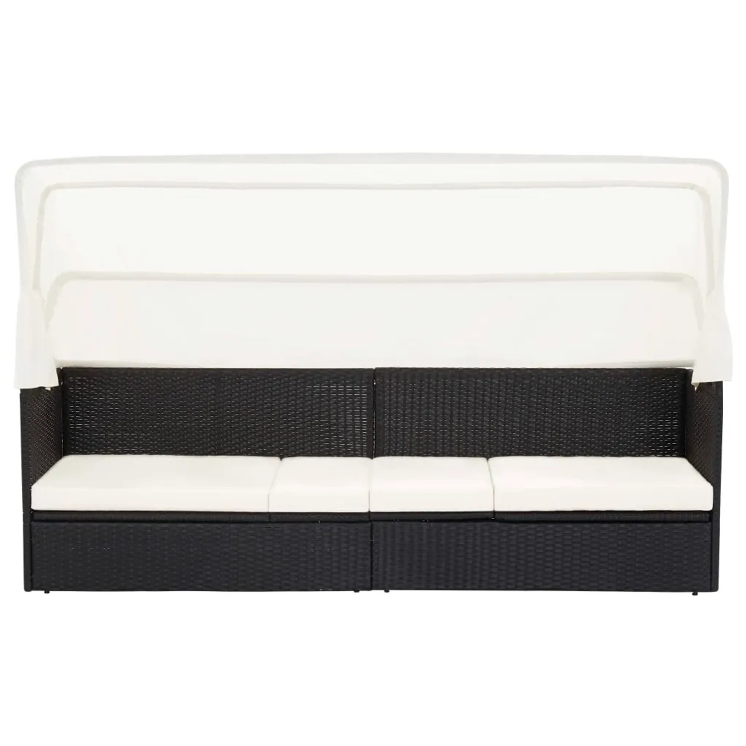 Schwarzes Gartensofa mit Sonnendach aus Poly Rattan von VidaXL. Bequeme Sonnenliege für Garten und Terrasse.