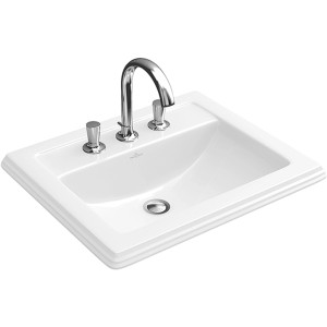 Villeroy & Boch Hommage Einbauwaschbecken, 63cm, Alpinweiß, mit Überlauf und Hahnloch für 3-Locharmatur.