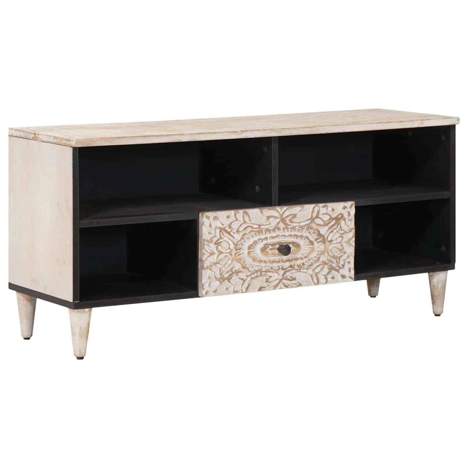 vidaXL TV-Schränk mit Regal Weiß 100 x 33,5 x 46 cm Massivholz Mango 4018384