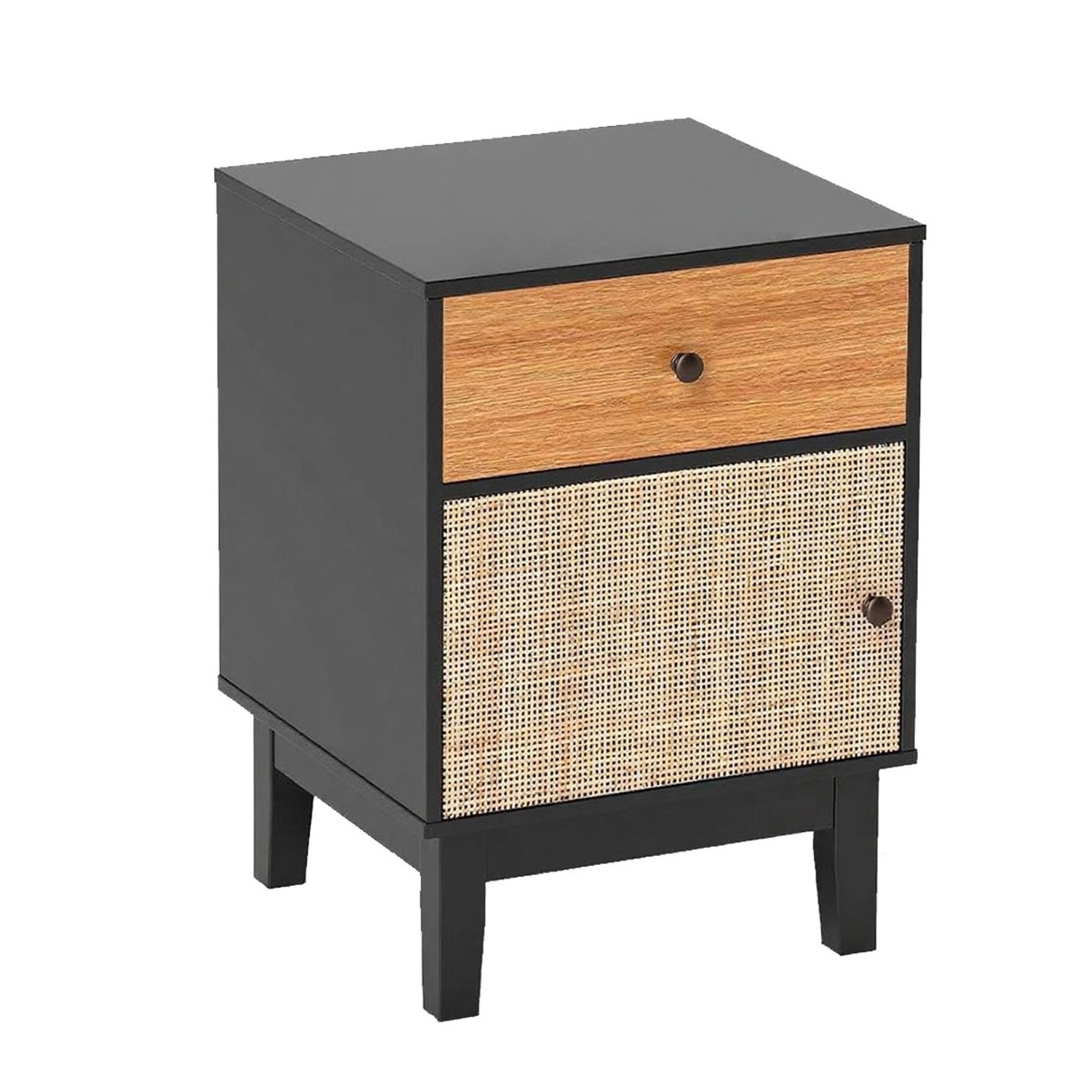 Costway Nachttisch Rattan 40 x 39 x 55 cm Schwarz