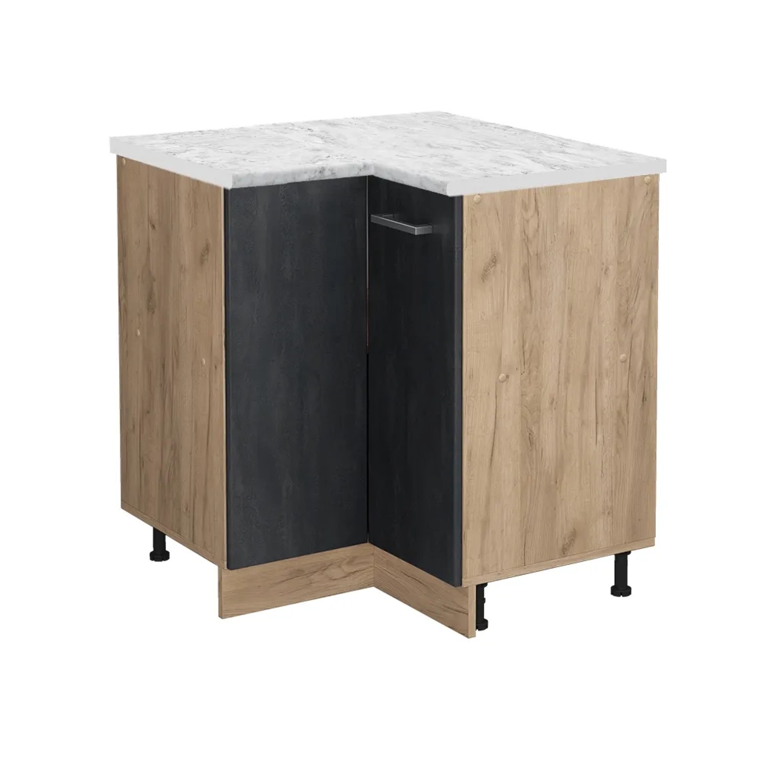 Vicco Eckunterschrank R-Line Schwarz Beton/Goldkraft Eiche 76 cm AP Marmor