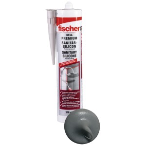 Fischer Sanitärsilicon DSSA, dunkelgrau, 310ml Kartusche mit Aufsatz und Verschlusskappe.