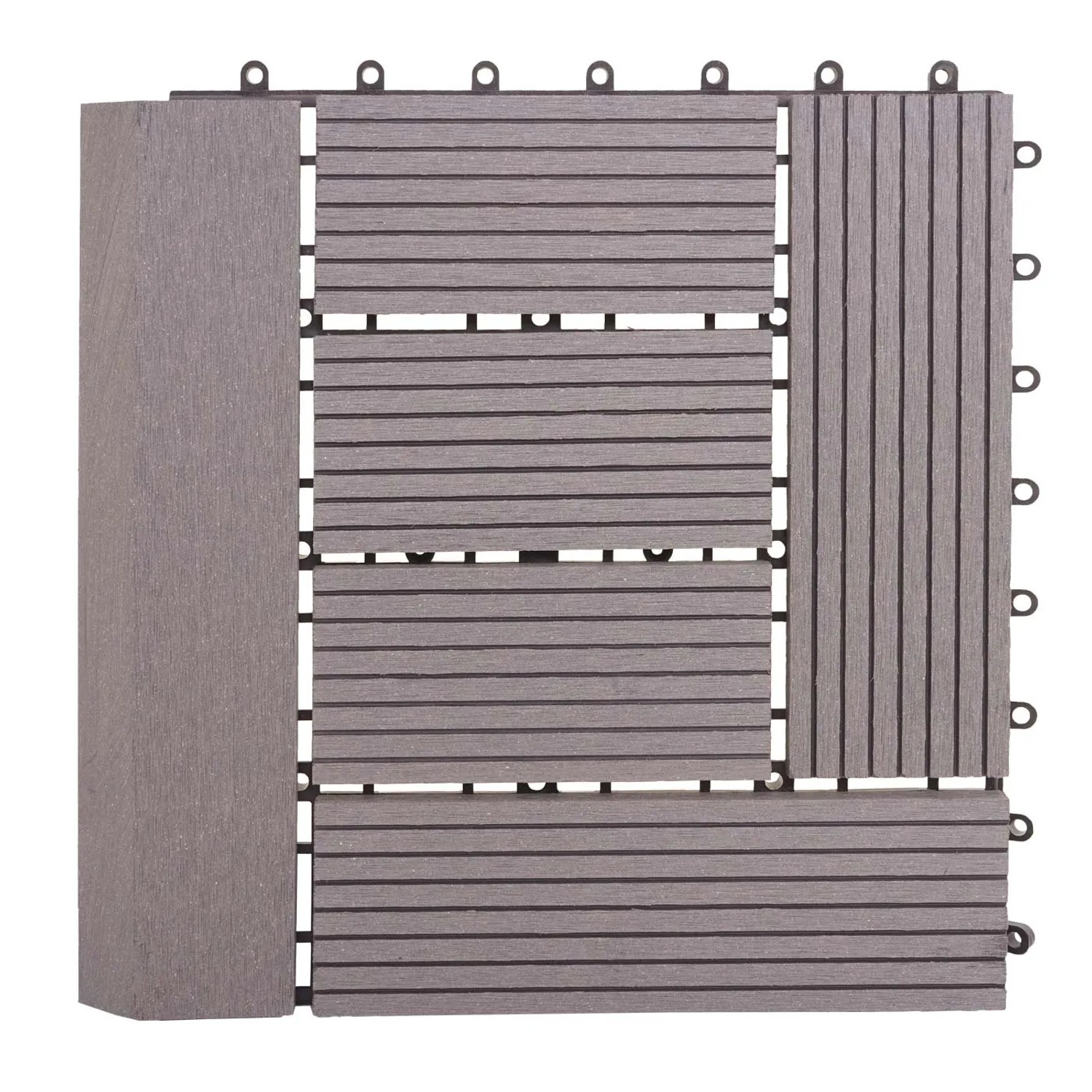 MCW WPC Bodenfliese Sarthe, grau, 30x30cm, mit Abschluss. Holzoptik für Balkon und Terrasse.