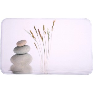 Sanilo Badteppich Balance 70x110 cm mit Stein- und Gräser-Motiv für entspanntes Badezimmer-Ambiente.