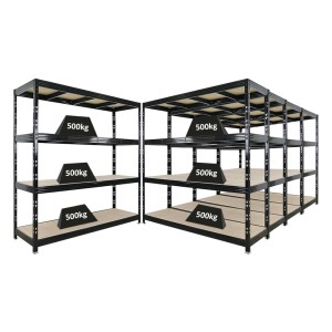 PROREGAL Mega Deal 5x Profi Schwerlastregal Rhino HxBxT 200x200x60cm 4 Spanplatten-Ebenen 8mm Fachlast 500kg Schwarz