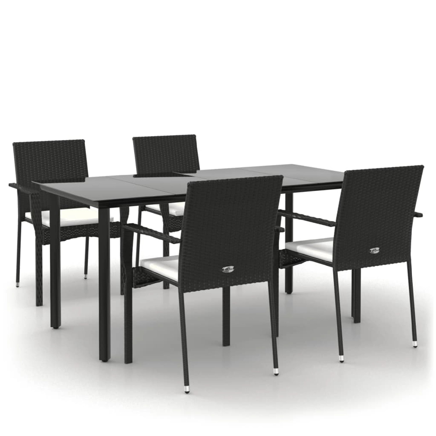 vidaXL 5-Tlg Garten-Essgruppe mit Kissen Schwarz Poly Rattan 3185134
