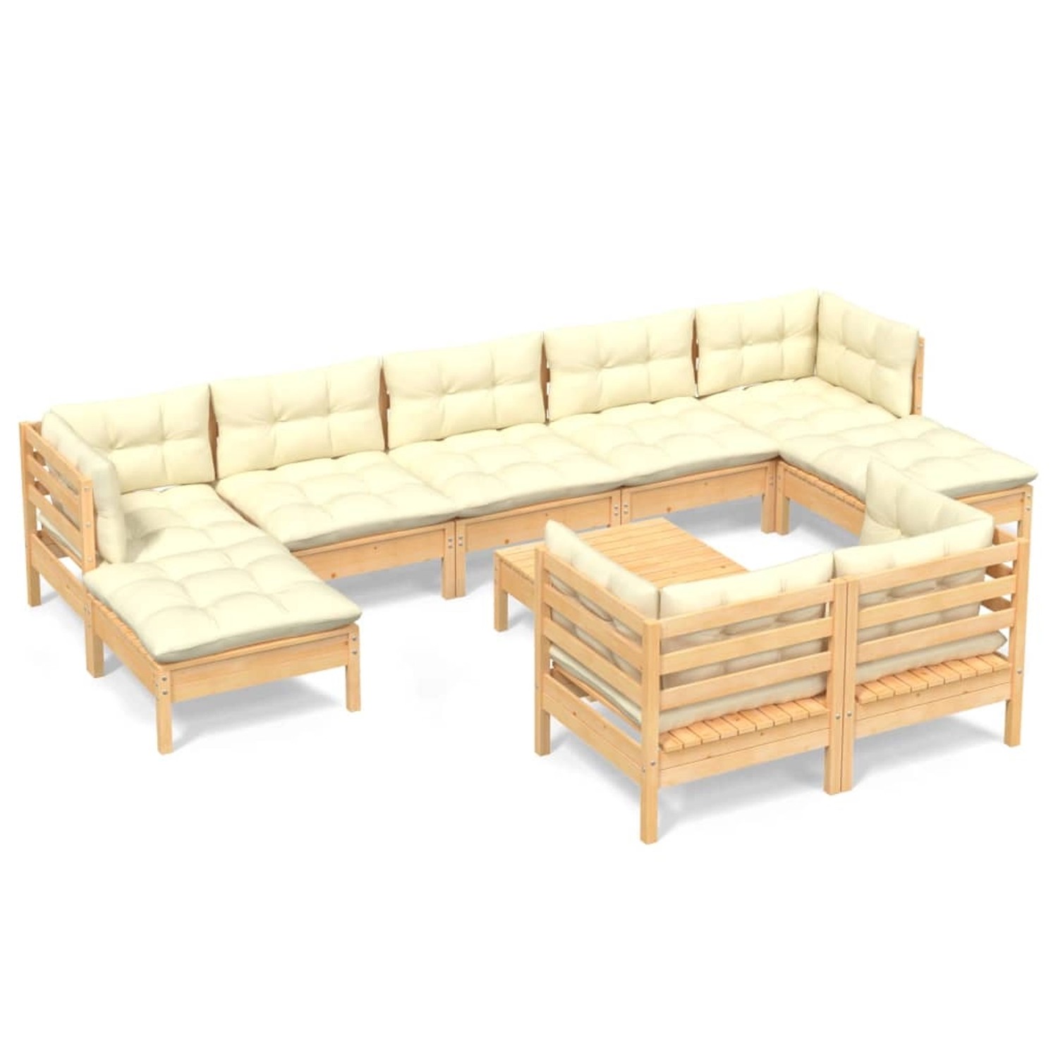 vidaXL 10-tlg Garten-Lounge-Set mit Creme Kissen Massivholz Kiefer Modell 12