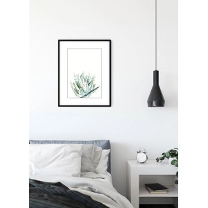 Komar Wandbild Aloe Watercolor, 40x50 cm, mit zarten Aloe-Vera-Motiven im Wasserfarbenstil.