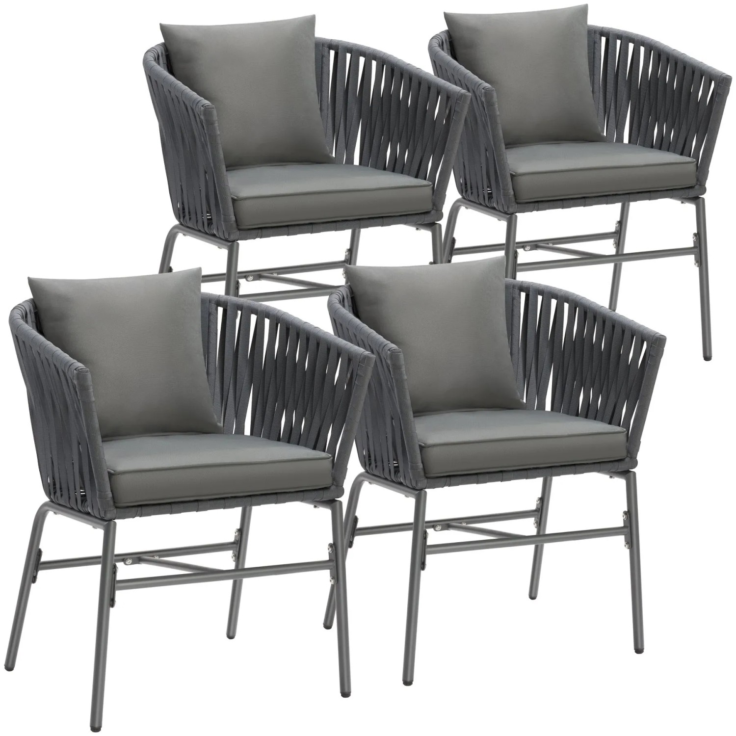 Tectake Stuhlset Valeiras Geflecht Im Rope Design Dicke Der Sitzpolster 7 cm 4Er Set 61 x 60 x 77 cm Dunkelgrau Dunkelgrau