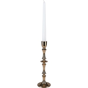 Goldener Kerzenhalter Blush Bordeaux aus Aluminium mit weißer Kerze, Höhe 28,5 cm.