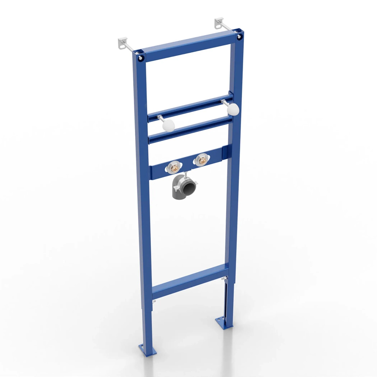 Siamp Ingenio Waschtisch-Set, blaues Trockenbauelement mit Befestigungen und Wasseranschlüssen.