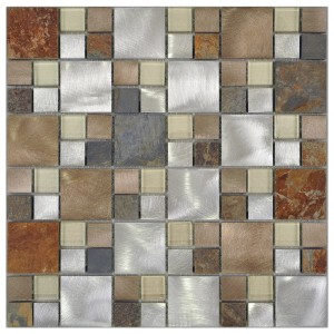 Mosaikfliese Silver Slate Beige Grey aus Glas und Aluminium, 30x30 cm.