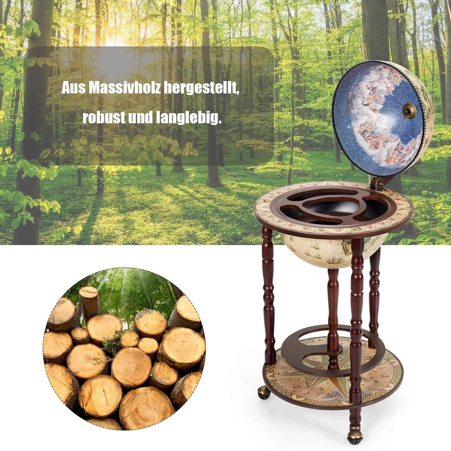 Costway Globusbar Barwagen Hausbar Servierwagen mit Rollen Beige_6