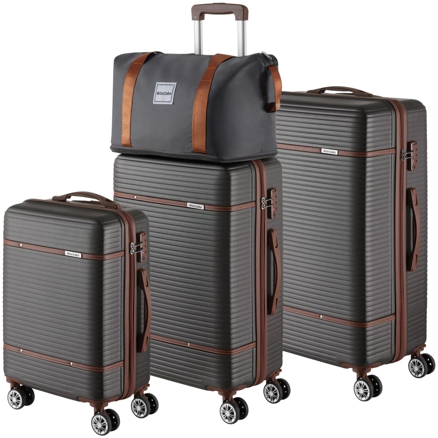 Tectake Reisekofferset Madison 13 Teilig  Hartschalen Aus Robustem Abs Kunststoff Tsa Sicherheitszahlenschloss  30 x 49 x 76 cm Anthrazit