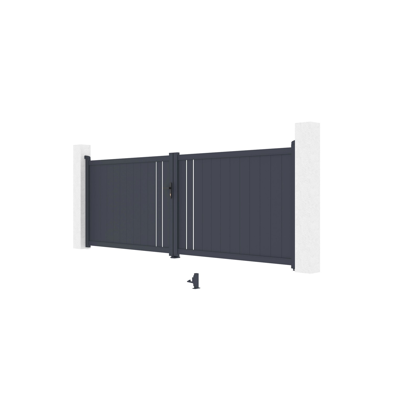 Graues Casanoov Flügeltor Giona 4M mit Pfosten. Gartentor aus Aluminium für den Außenbereich.