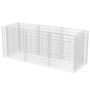 Leeres, silbernes vidaXL Gabionen-Hochbeet aus Stahl, 270x90x100 cm.