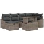 Graues 7-teiliges vidaXL Garten-Sofa-Set aus Poly Rattan mit Kissen und Stauraum.