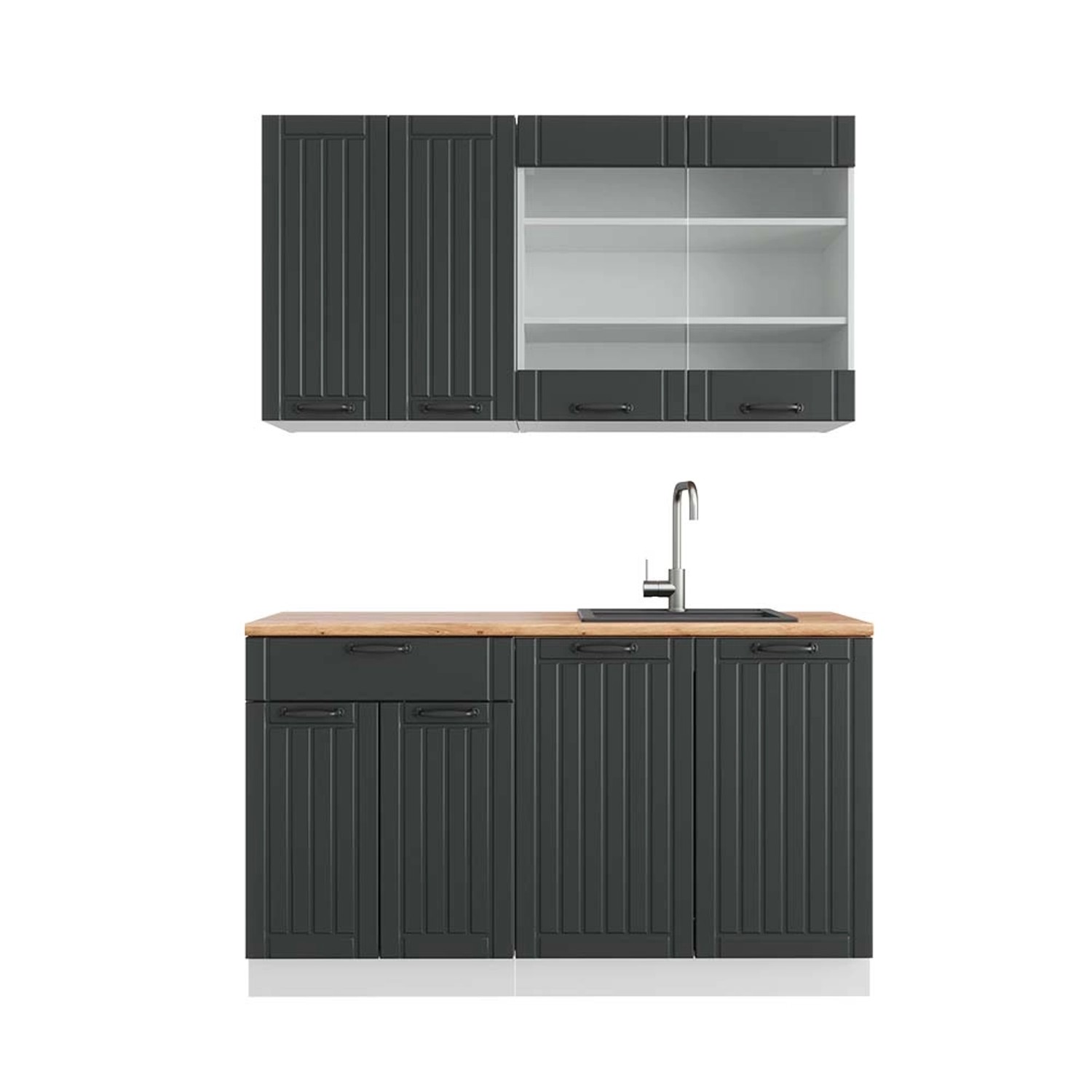 Vicco Fame-Line Singleküche Anthrazit Landhaus/Weiß 140 cm AP Eiche günstig online kaufen