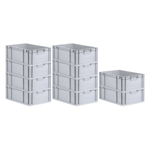 Sparset: 10 graue Euroboxen NextGen Grip, 22x40x60 cm, 44 Liter, stapelbar. Ideal zur Aufbewahrung.