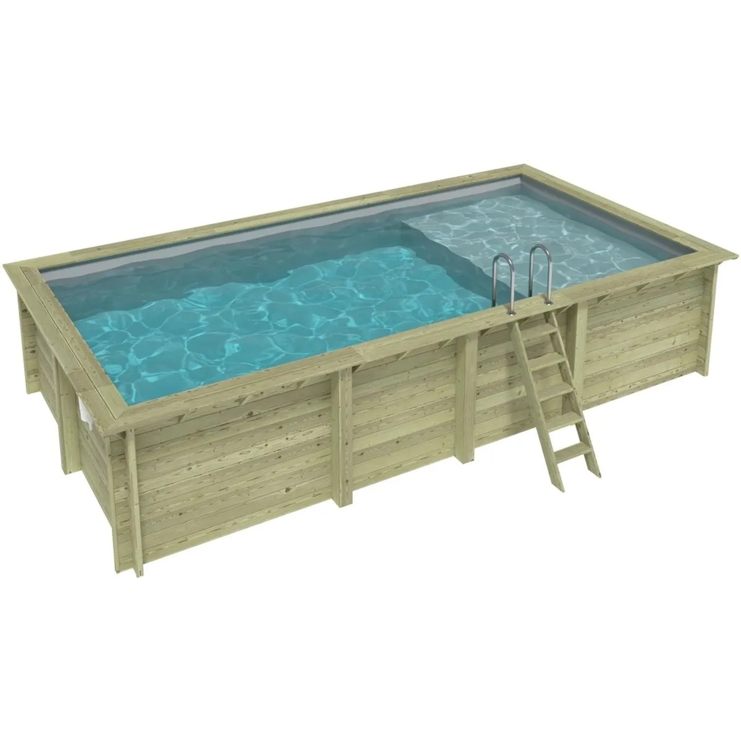 ALTANKA Holzpool Aqua 7x3,75 Höhe 1,45 m GRAU mit Liegefläche mit am Beton Verschraubten Stützen BAS7308OSPL2+PLA308