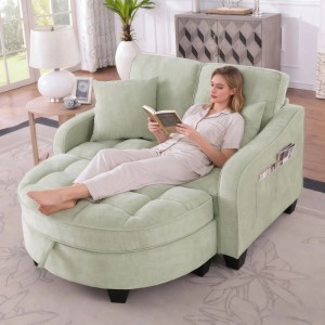PXloue Schlafsofa 2 in 1 Sofa Bett mit Hocker Stauraum Eukalyptusholz Rahmen Stoffbezug Grün