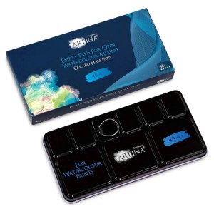 Artina Colaro Leerkasten für Aquarellfarbe mit 48 Näpfen, leer, aus Metall.