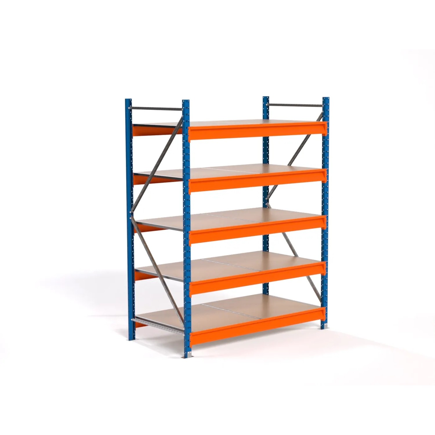 PROREGAL Industrie Weitspannregal Lagerregal MAXIMUS PRO Grundregal HxBxT 200x150x80cm 5 Spanplatten-Fachboden Fachlast 850kg Blau/Orange